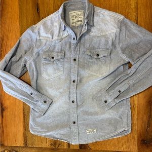 Jack South London Classic 100% Cotton Snap Front Shirt in a Blue Wash, Sz Medium